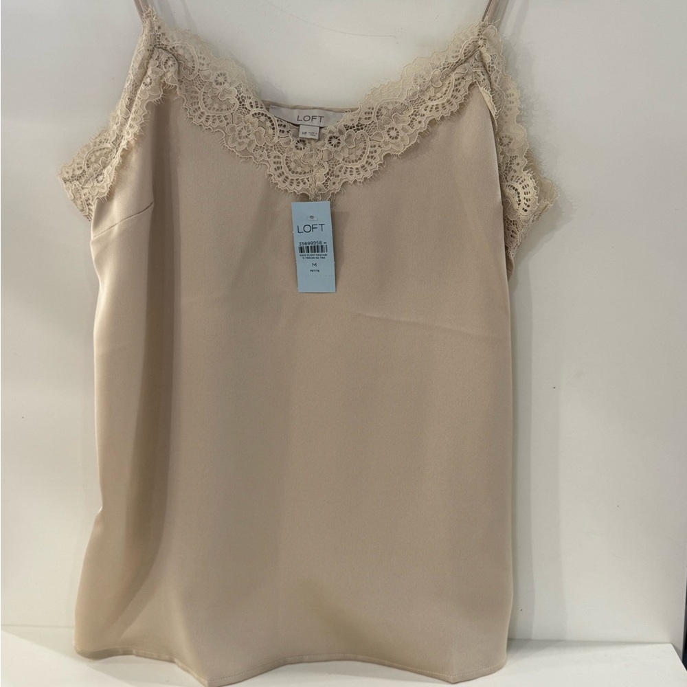 LOFT Women's Lace-Trim Beige/Light Taupe Camisole Size Petite Medium